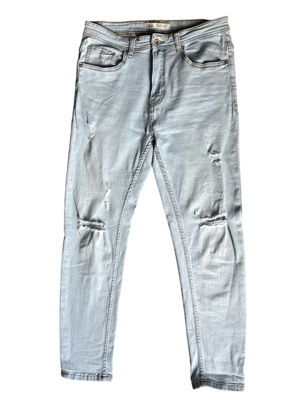 ZARA Men’s Light Blue Ripped High Rise Skinny Jeans Size 31 Distressed Denim